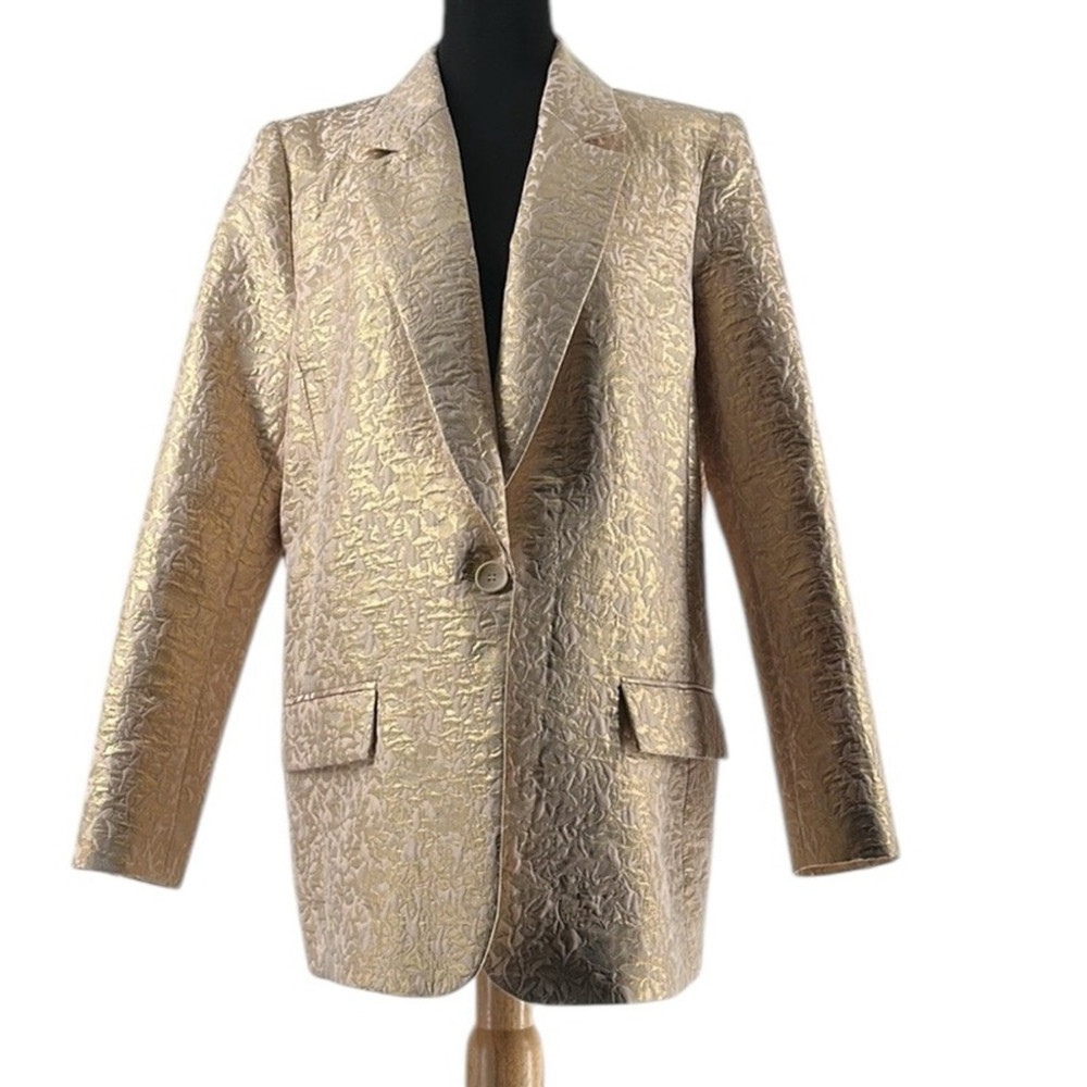 Zara blazer Gold jacquard jacket elegant pretty business casual event sz lg